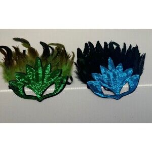 Halloween Feather Mask Costume Accessory Mardi Gras Dress Up Party bundle 2pack